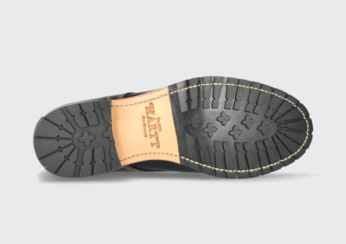 The sole of a Goodyear-welted boot from the Hartt Shoe Company