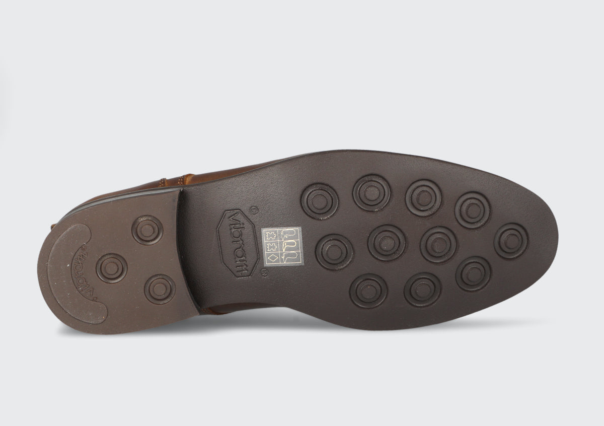 The vibram sole of a goodyear welted boot from the Hartt Shoe Compnay