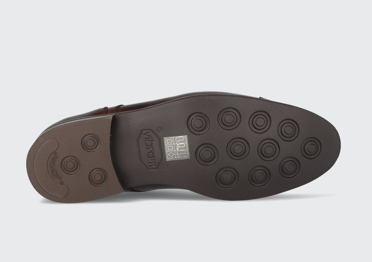 The vibram sole of a goodyear welted dress boot from the Hartt Shoe company