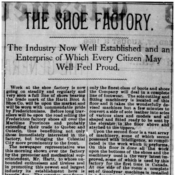 The Shoe Factory - The Daily Gleaner - August 8, 1899
