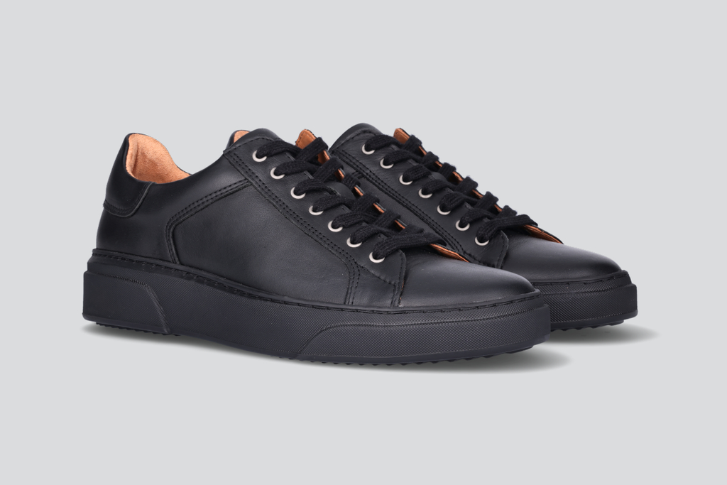 A pair of black men's low top sneaker from the Hartt Shoe Company