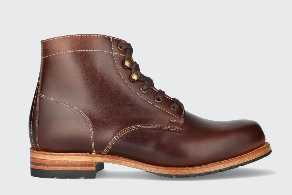 A men's oxblood leather boot from the Hartt Shoe Company