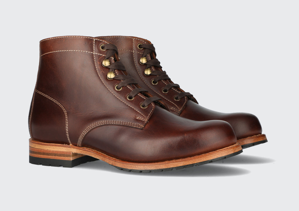 A pair of men's oxblood leather boots from the Hartt Shoe Company