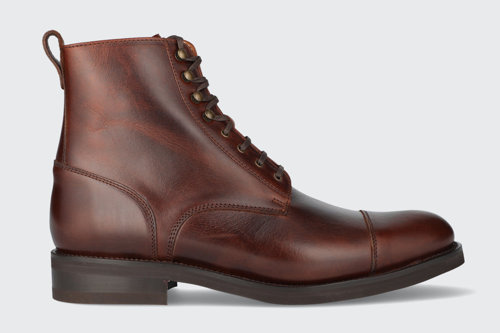 A men's oxblood leather dress boot from the Hartt Shoe Company