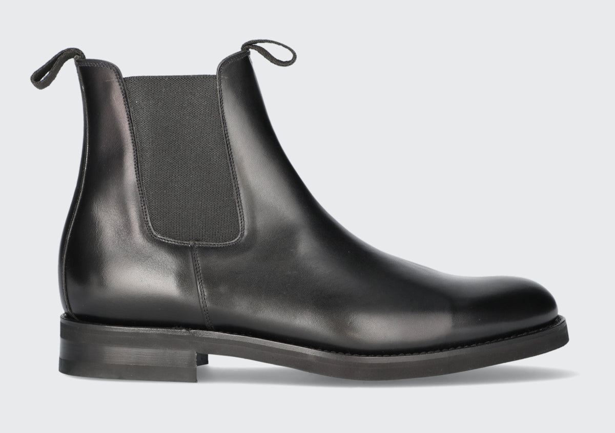A black men's leather chelsea boot from the Hartt Shoe Company