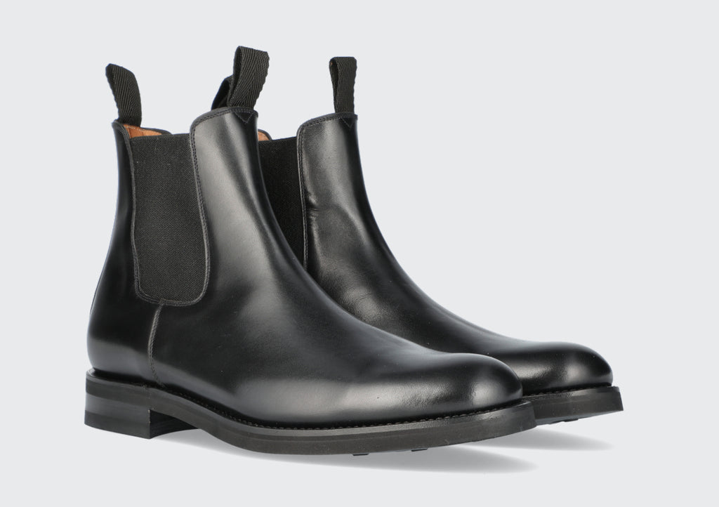 A pair of black leather chelsea boots from the Hartt Shoe company