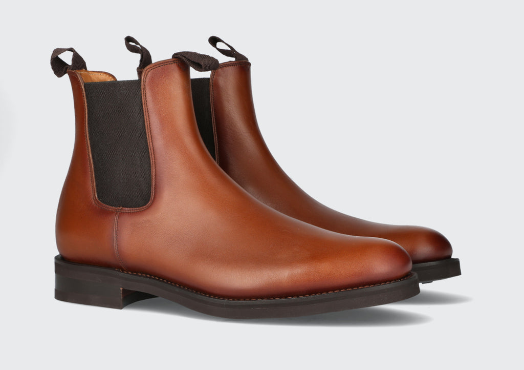 A pair of brown leather chelsea boots from the Hartt Shoe Company
